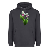 Smoke Pink And White Lady's Slipper Flower Illustrations Heavyweight Hoodie - LillyAllenDesigns