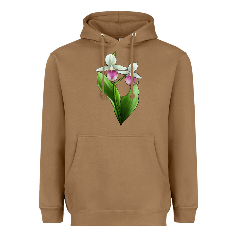 Pink And White Lady's Slipper Flower Illustrations Heavyweight Hoodie by LillyAllenDesigns | Teevron