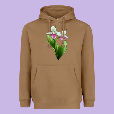 Pink And White Lady's Slipper Flower Illustrations Heavyweight Hoodie Designed By Lillyallendesigns