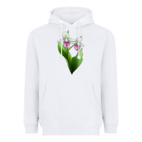 White Pink And White Lady's Slipper Flower Illustrations Heavyweight Hoodie - LillyAllenDesigns