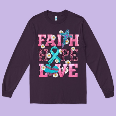 Faith Hope Love  Cross And Ribbon Long Sleeve Tee Designed By Hra Design Shop