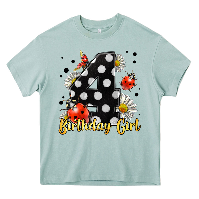 Ladybug Birthday Girl Age 4 Heavy Core Tee by LillyAllenDesigns | Teevron