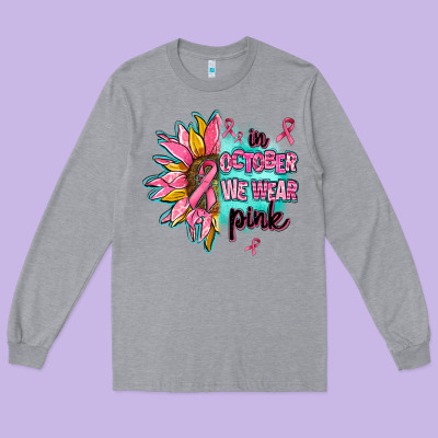 Sunflower In October We Wear Pink Long Sleeve Tee Designed By Adodesignshop