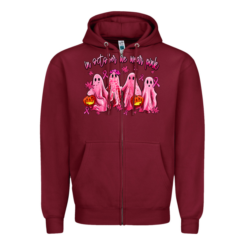In October We Wear Pink Ghosts Zipper Hoodie by AdoDesignShop | Teevron