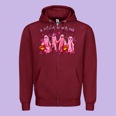 In October We Wear Pink Ghosts Zipper Hoodie Designed By Adodesignshop