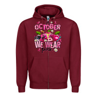 Burgundy in october we wear pink teachers Zipper Hoodie - AdoDesignShop