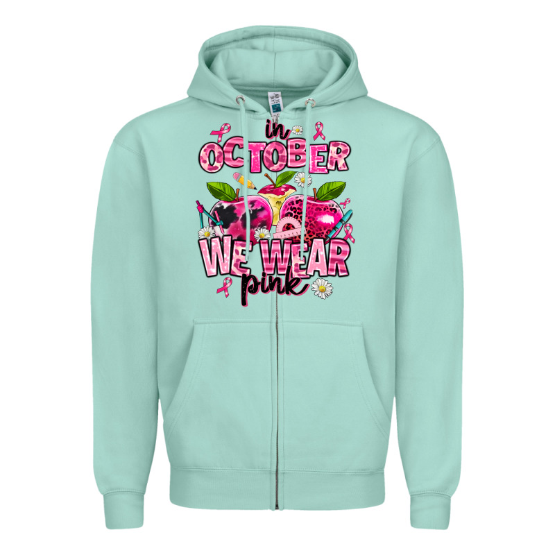 In October We Wear Pink Teachers Zipper Hoodie by AdoDesignShop | Teevron