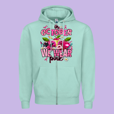 In October We Wear Pink Teachers Zipper Hoodie Designed By Adodesignshop