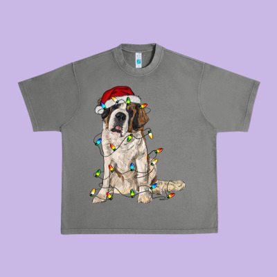 Saint Bernard With Christmas Lights Urban Heavy Tee Designed By Ranaportraitstore