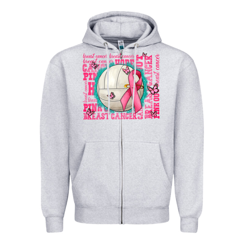 Pink Out Breast Cancer Volleyballs Zipper Hoodie by AdoDesignShop | Teevron