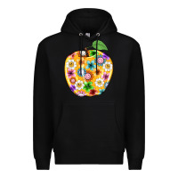 Black colorful flora apple teacher Premium Hoodie - NancyCooperArtShop