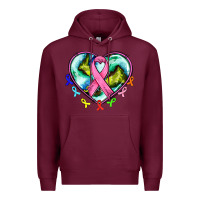 Burgundy heart earth and cancer ribbon Premium Hoodie - AdoDesignShop