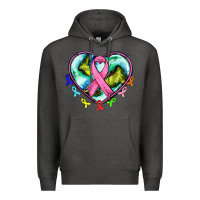 Charcoal Heather heart earth and cancer ribbon Premium Hoodie - AdoDesignShop