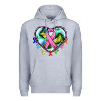 Heather Grey heart earth and cancer ribbon Premium Hoodie - AdoDesignShop