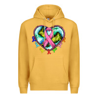 Mustard heart earth and cancer ribbon Premium Hoodie - AdoDesignShop