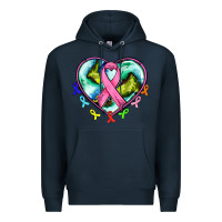 Navy heart earth and cancer ribbon Premium Hoodie - AdoDesignShop