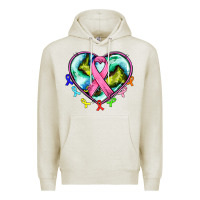 Oatmeal Heather heart earth and cancer ribbon Premium Hoodie - AdoDesignShop