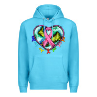 Ocean Blue heart earth and cancer ribbon Premium Hoodie - AdoDesignShop