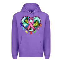 Purple heart earth and cancer ribbon Premium Hoodie - AdoDesignShop