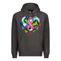 Smoke heart earth and cancer ribbon Premium Hoodie - AdoDesignShop