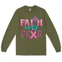 Army Green faith over fear with cross and ribbon Long Sleeve Tee - HRA Design Shop