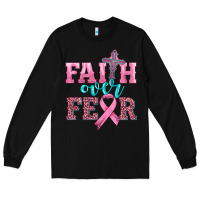 Black faith over fear with cross and ribbon Long Sleeve Tee - HRA Design Shop