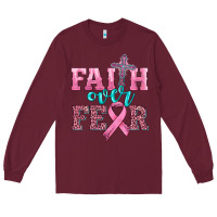 Burgundy faith over fear with cross and ribbon Long Sleeve Tee - HRA Design Shop