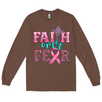 Chestnut faith over fear with cross and ribbon Long Sleeve Tee - HRA Design Shop