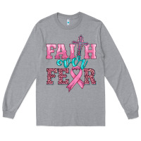 Heather Grey faith over fear with cross and ribbon Long Sleeve Tee - HRA Design Shop