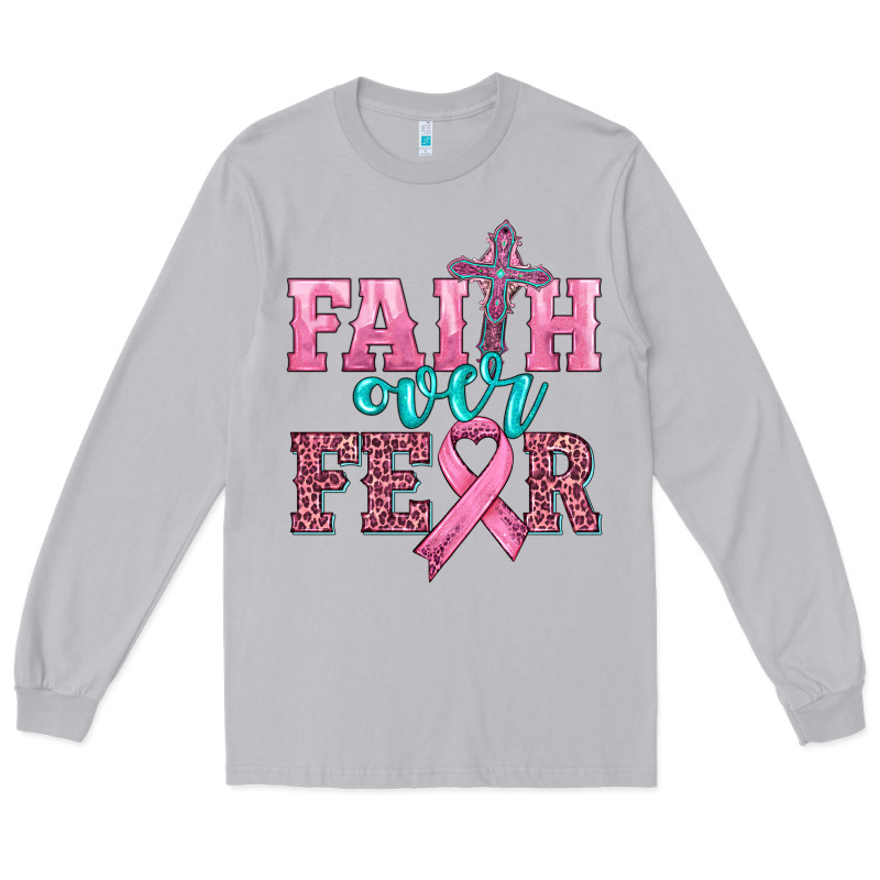 Faith Over Fear With Cross And Ribbon Long Sleeve Tee by HRA Design Shop | Teevron
