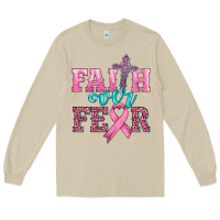 Mushroom faith over fear with cross and ribbon Long Sleeve Tee - HRA Design Shop