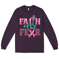 Plum faith over fear with cross and ribbon Long Sleeve Tee - HRA Design Shop