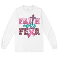 White faith over fear with cross and ribbon Long Sleeve Tee - HRA Design Shop