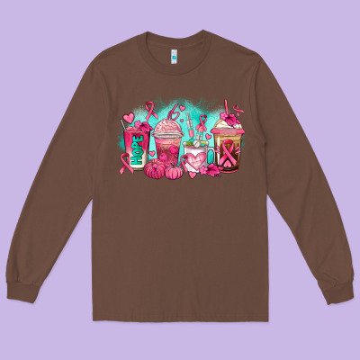 Breast Cancer  Coffee Cups Long Sleeve Tee Designed By Adodesignshop