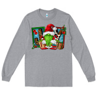 Heather Grey joy green gnomes Long Sleeve Tee - FaDigitalArtStudio