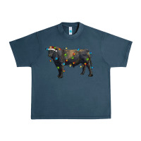 Midnight Navy christmas black angus bull with christmas lights Urban Heavy Tee - RanaPortraitStore
