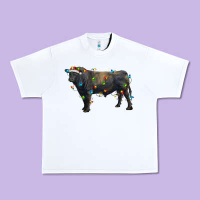 Christmas Black Angus Bull With Christmas Lights Urban Heavy Tee Designed By Ranaportraitstore