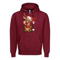 Burgundy baby christmas reindeer Zipper Hoodie - AdoDesignShop
