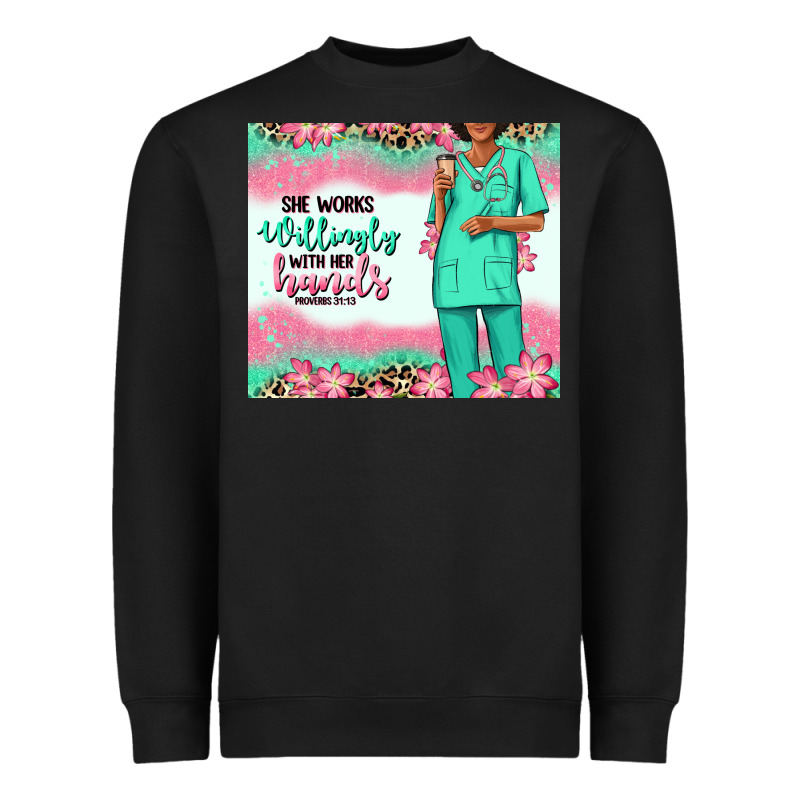 She Works Willingly With Her Hands Afro Nurse Heavyweight Sweatshirt by RanaPortraitStore | Teevron