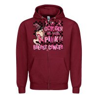 Burgundy in october we wear pink for breast cancer Zipper Hoodie - AdoDesignShop