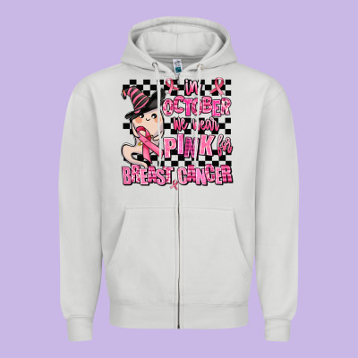 In October We Wear Pink For Breast Cancer Zipper Hoodie Designed By Adodesignshop