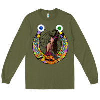 Army Green Halloween Horseshoe Long Sleeve Tee - CowhideDigitalArt