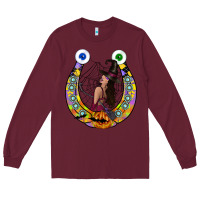 Burgundy Halloween Horseshoe Long Sleeve Tee - CowhideDigitalArt