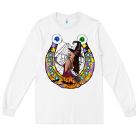White Halloween Horseshoe Long Sleeve Tee - CowhideDigitalArt