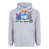 Heather Grey peace love unicorn Heavyweight Hoodie - LillyAllenDesigns