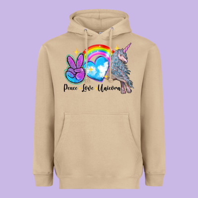 Peace Love Unicorn Heavyweight Hoodie Designed By Lillyallendesigns