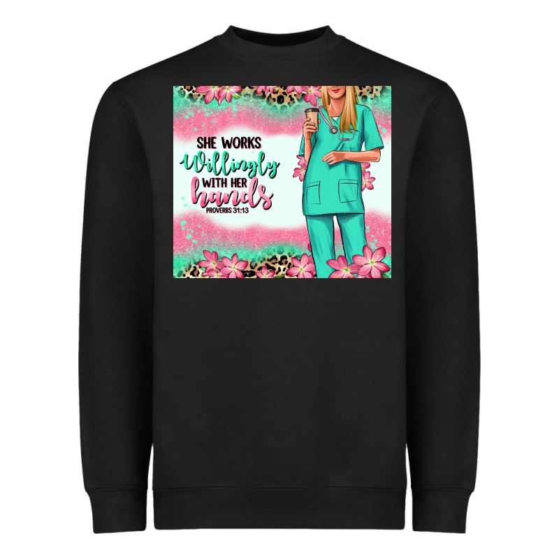 She Works Willingly With Her Hands Blonde Nurse Heavyweight Sweatshirt by RanaPortraitStore | Teevron