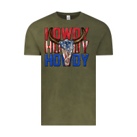 Vintage Olive howdy howdy howdy 4th of july bull skull billie wi Vintage Tee - texasbilliewilder