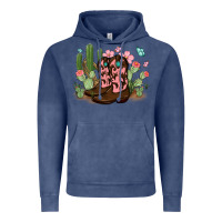 Vintage Denim cowboy boots with cactus Vintage Hoodie - MaliasSmallBusiness