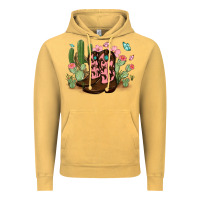 Vintage Mustard cowboy boots with cactus Vintage Hoodie - MaliasSmallBusiness